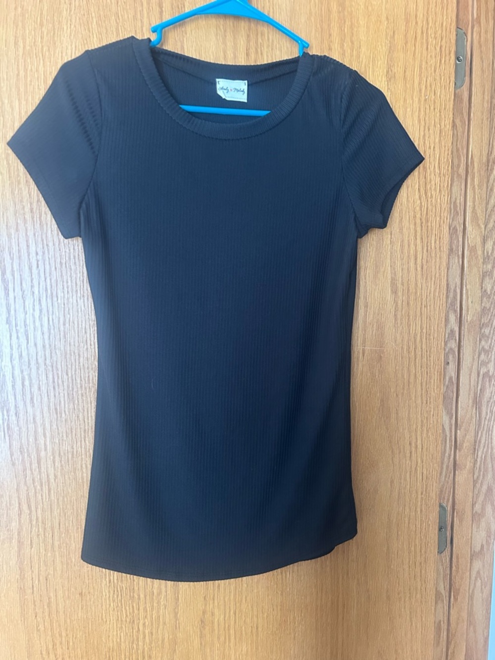 Lovely Melody  Black Ribbed Short Sleeve Top